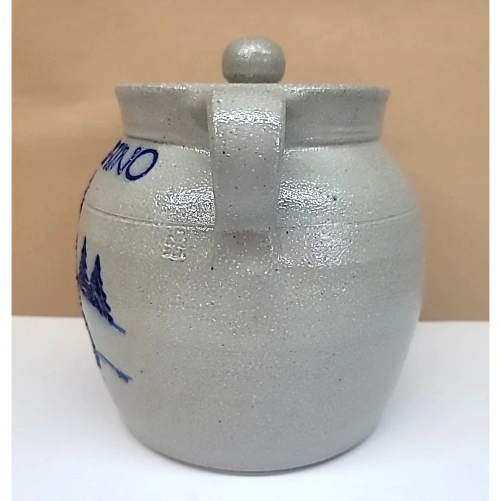 '02 Salmon Falls Pottery Darris McFarland Blue Rhino Christmas 2 Handle Bean Pot